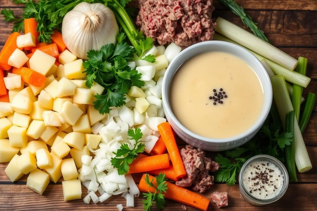 Ingredients for Creamy Potato and Hamburger Soup